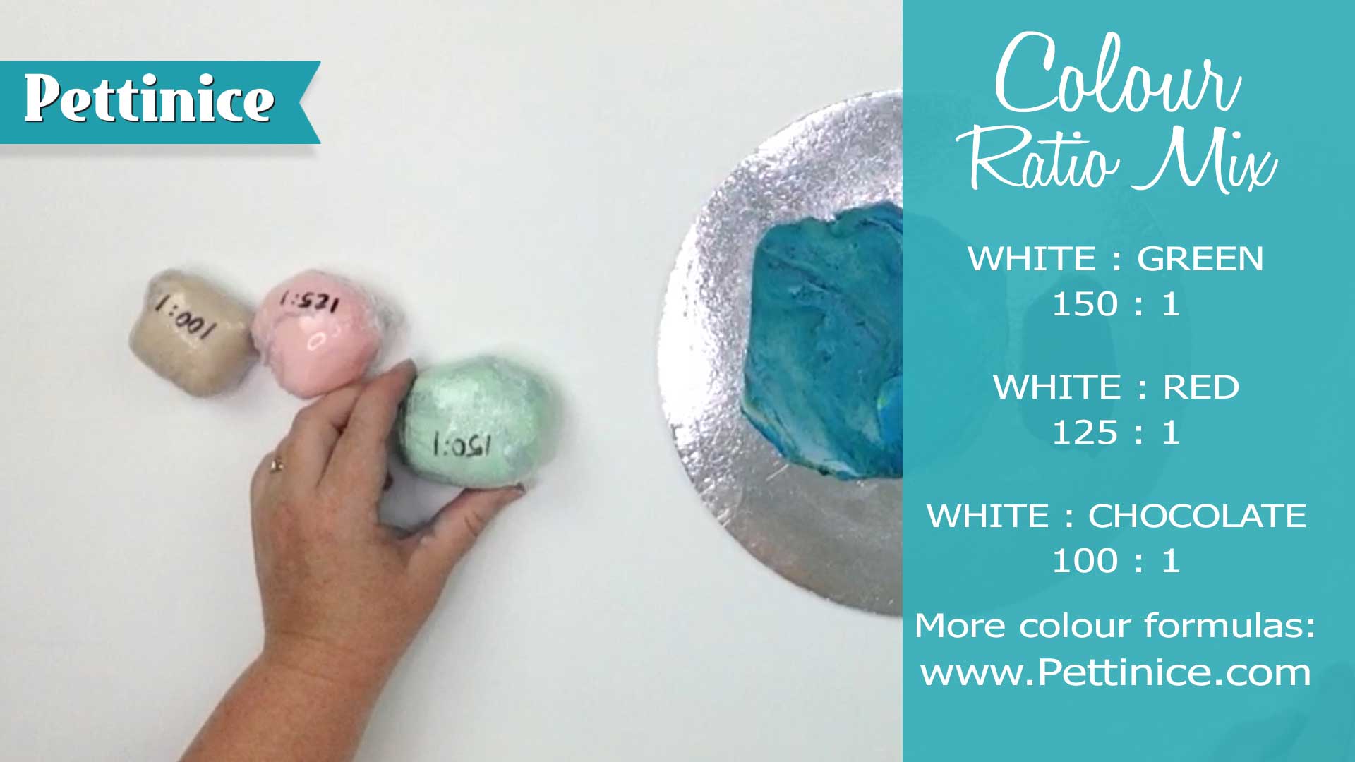 Using the Pettinice colour ratio guide, we chose these three shades to marble for our seashells.